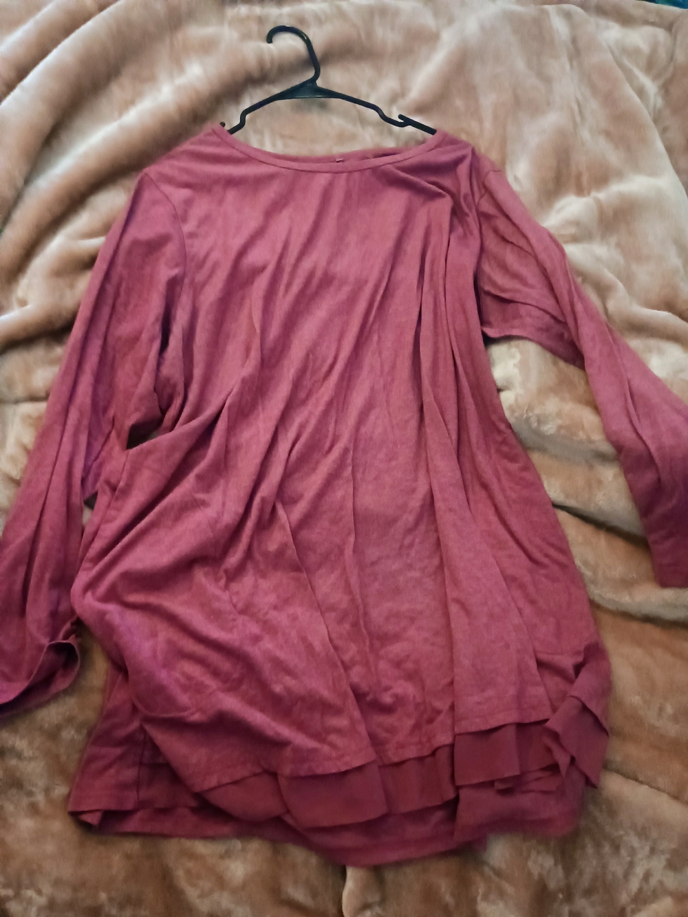 Women's Long Sleeve Layered Hem Top - Mauve Pink